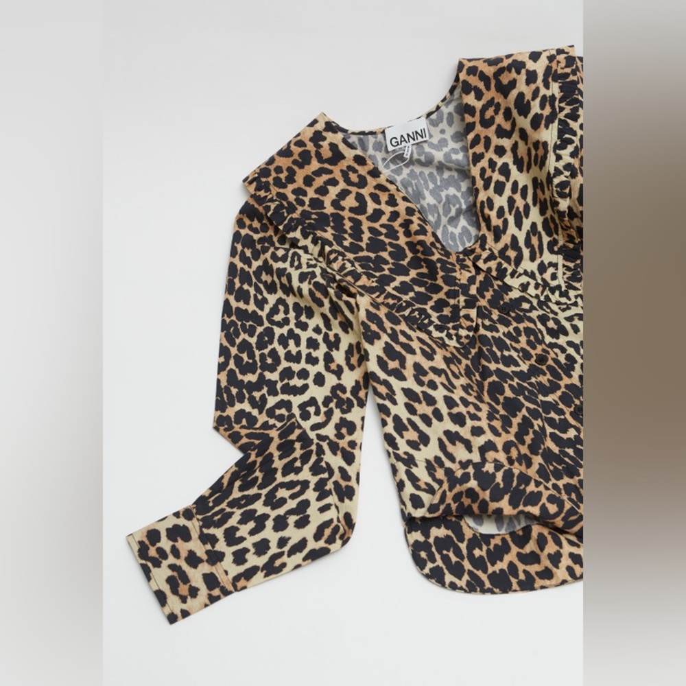 GANNI LEOPARD PRINTED COTTON POPLIN SHIRT